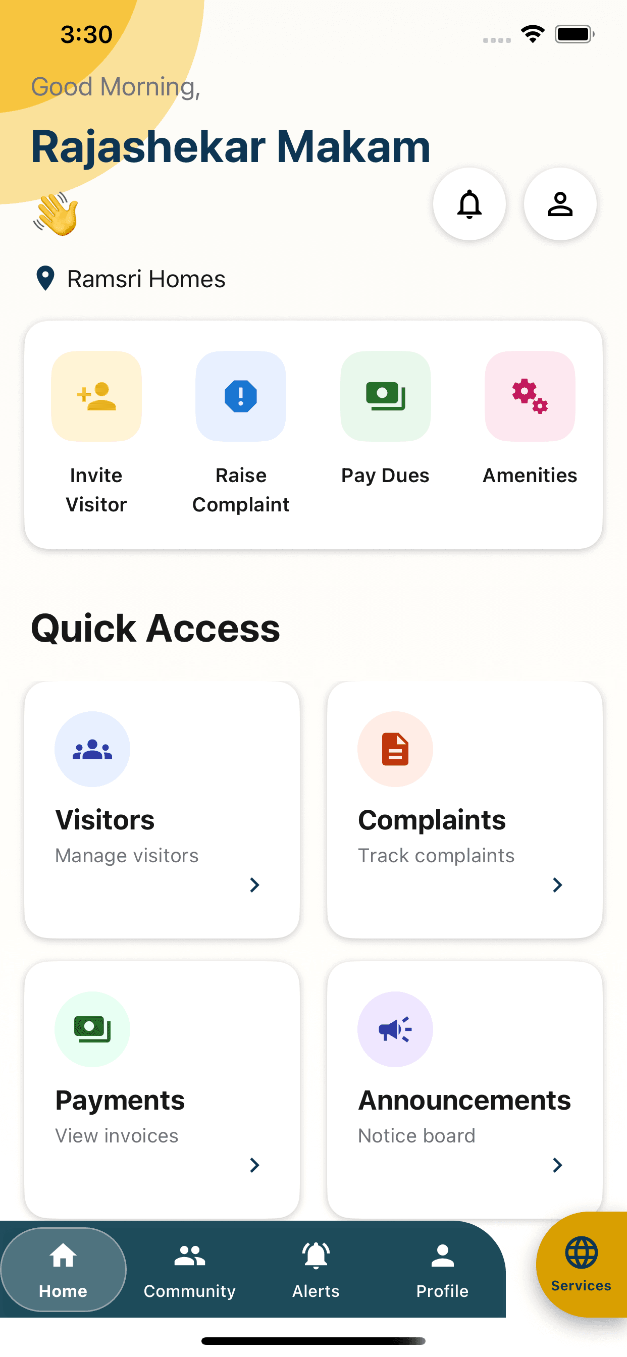 AllowMe resident app home dashboard